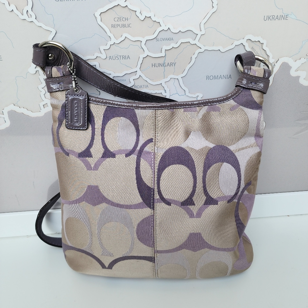 COACH F17479 Lilac & Khaki Penelope Opt Sateen Lilac Patent Leather Trim - Picture 2 of 16